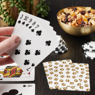 Pattern Of Paws, Dog Paws, Orange Gold Paws Playing Cards