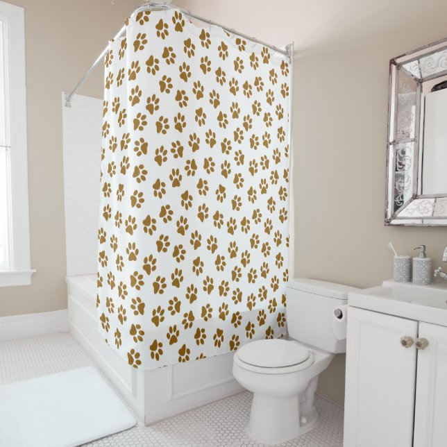 Pattern Of Paws, Dog Paws, Orange Gold Paws Shower Curtain (In Situ)