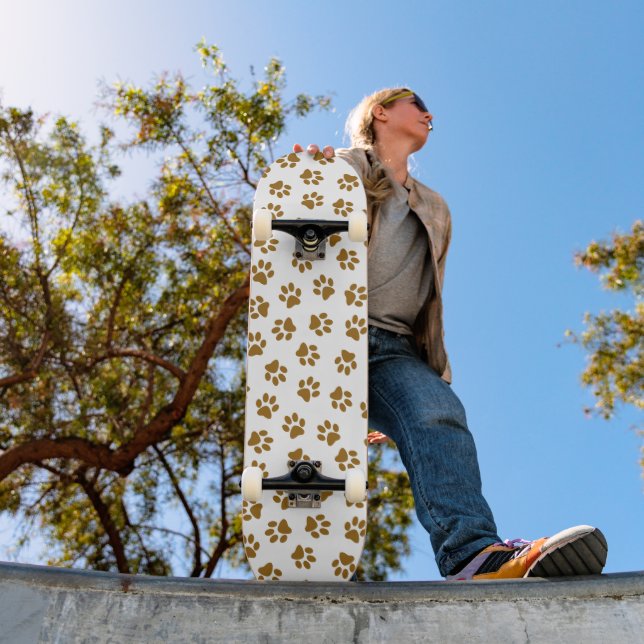 Pattern Of Paws, Dog Paws, Orange Gold Paws Skateboard (Outdoor 1)