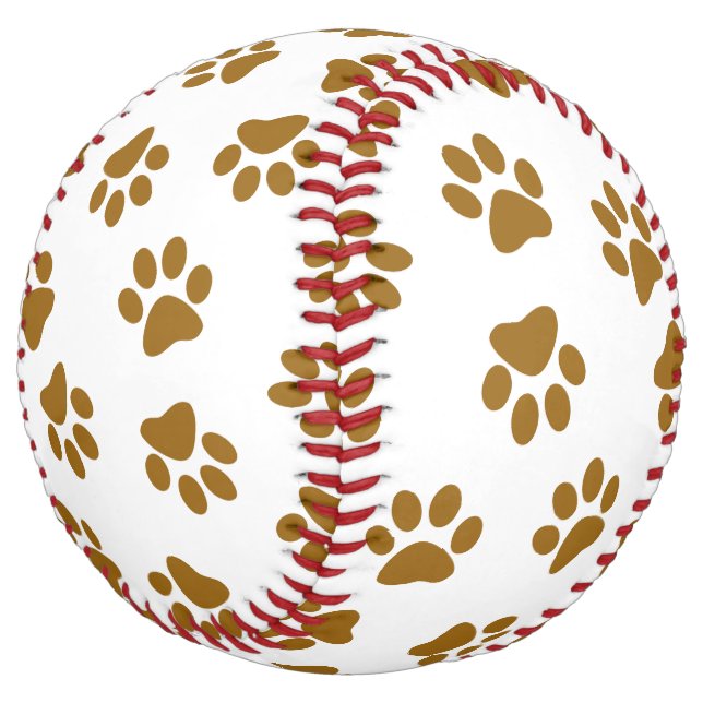Pattern Of Paws, Dog Paws, Orange Gold Paws Softball (Angled)