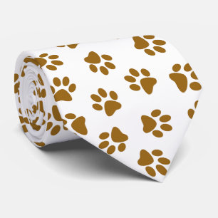 Pattern Of Paws, Dog Paws, Orange Gold Paws Tie