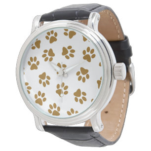 Pattern Of Paws, Dog Paws, Orange Gold Paws Watch