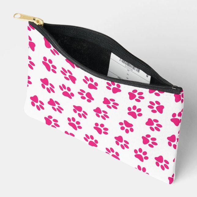 Pattern Of Paws, Dog Paws, Pink Paws Accessory Pouch (Open)