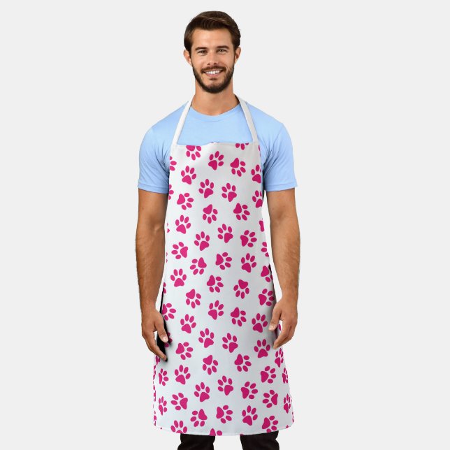 Pattern Of Paws, Dog Paws, Pink Paws Apron (Worn)