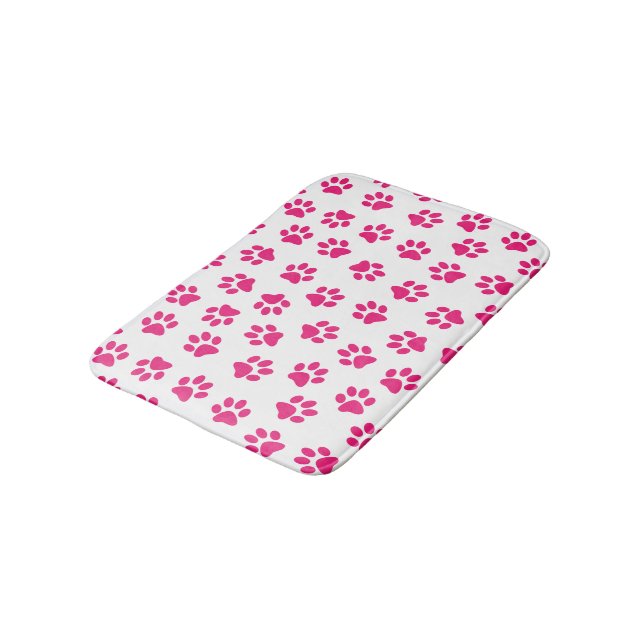 Pattern Of Paws, Dog Paws, Pink Paws Bath Mat (Angled)