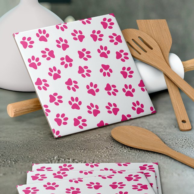 Pattern Of Paws, Dog Paws, Pink Paws Ceramic Tile (Creator Uploaded)