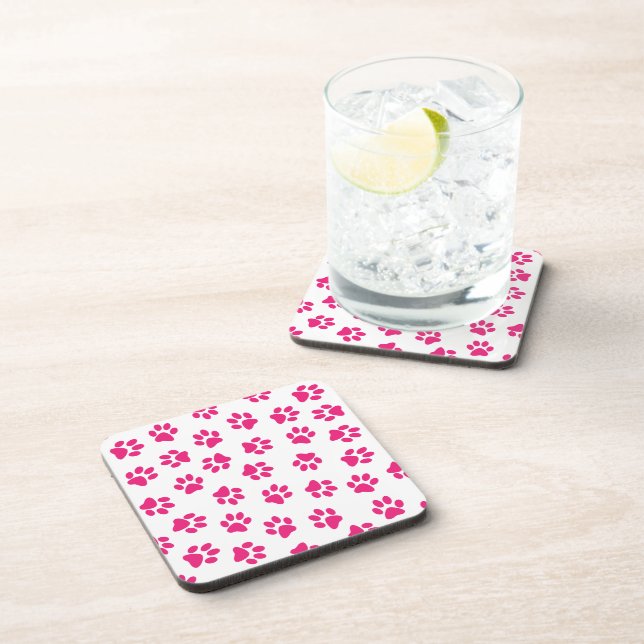 Pattern Of Paws, Dog Paws, Pink Paws Coaster (Right Side)