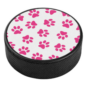 Pattern Of Paws, Dog Paws, Pink Paws Hockey Puck