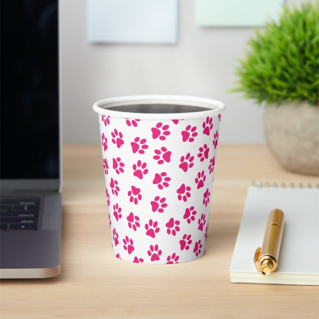 Pattern Of Paws, Dog Paws, Pink Paws Paper Cups (Insitu)