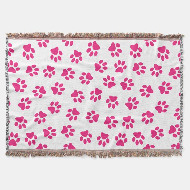 Pattern Of Paws, Dog Paws, Pink Paws Throw Blanket (Front)