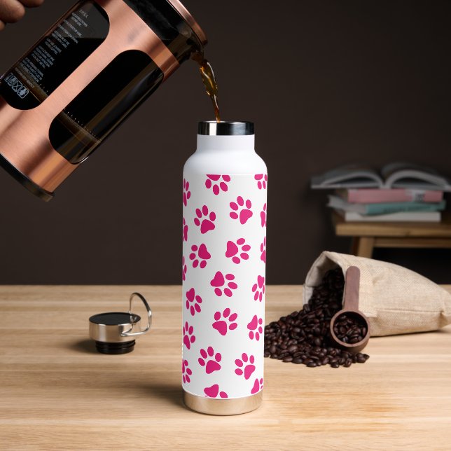 Pattern Of Paws, Dog Paws, Pink Paws Water Bottle (Coffee)