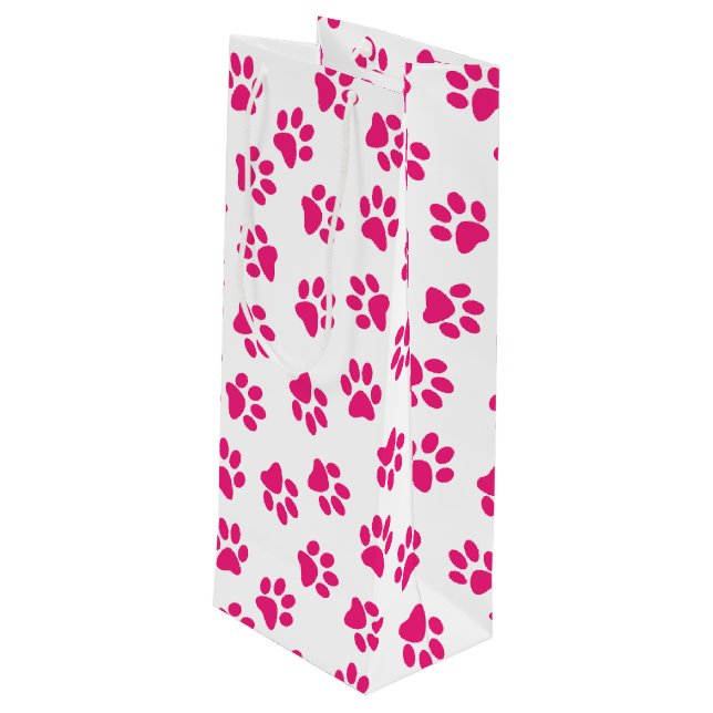 Pattern Of Paws, Dog Paws, Pink Paws Wine Gift Bag (Back Angled)