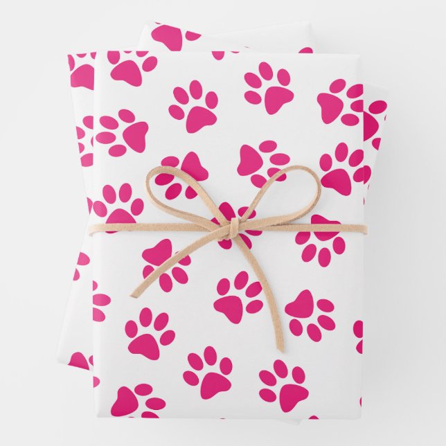 Pattern Of Paws, Dog Paws, Pink Paws Wrapping Paper Sheet (In situ)