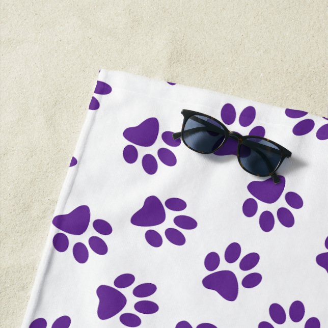 Pattern Of Paws, Dog Paws, Purple Paws Beach Towel (In Situ)