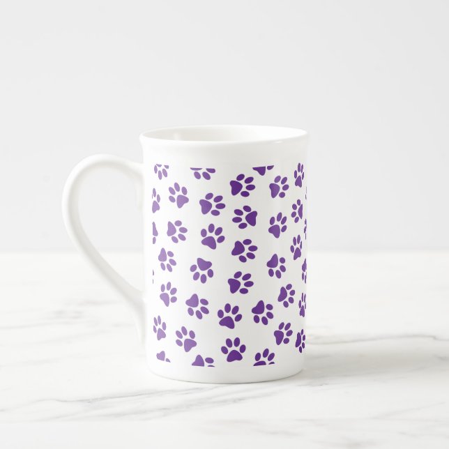 Pattern Of Paws, Dog Paws, Purple Paws Bone China Mug (Left)