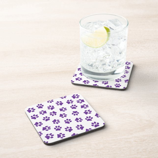 Pattern Of Paws, Dog Paws, Purple Paws Coaster (Right Side)