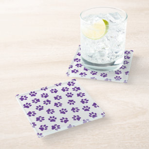 Pattern Of Paws, Dog Paws, Purple Paws Glass Coaster