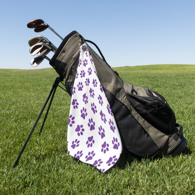 Pattern Of Paws, Dog Paws, Purple Paws Golf Towel (Green)
