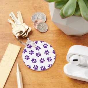 Pattern Of Paws, Dog Paws, Purple Paws Key Ring