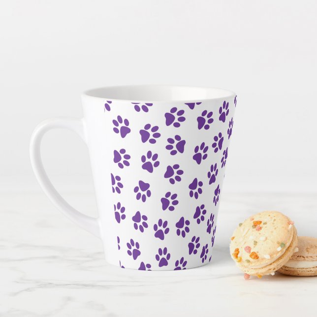 Pattern Of Paws, Dog Paws, Purple Paws Latte Mug (In Situ)