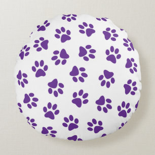 Pattern Of Paws, Dog Paws, Purple Paws Round Cushion