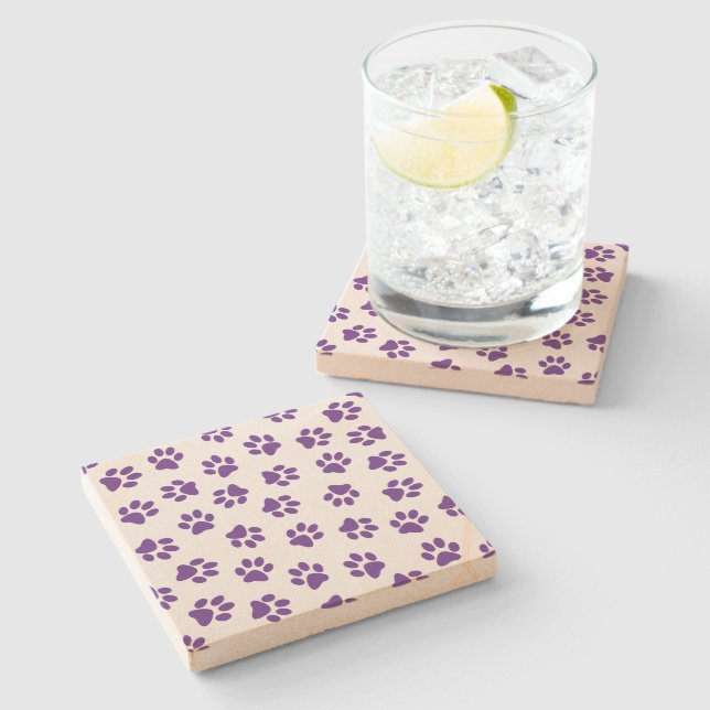 Pattern Of Paws, Dog Paws, Purple Paws Stone Coaster (Side)