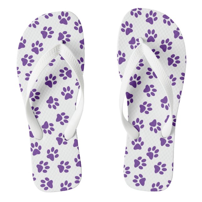 Pattern Of Paws, Dog Paws, Purple Paws Thongs (Footbed)