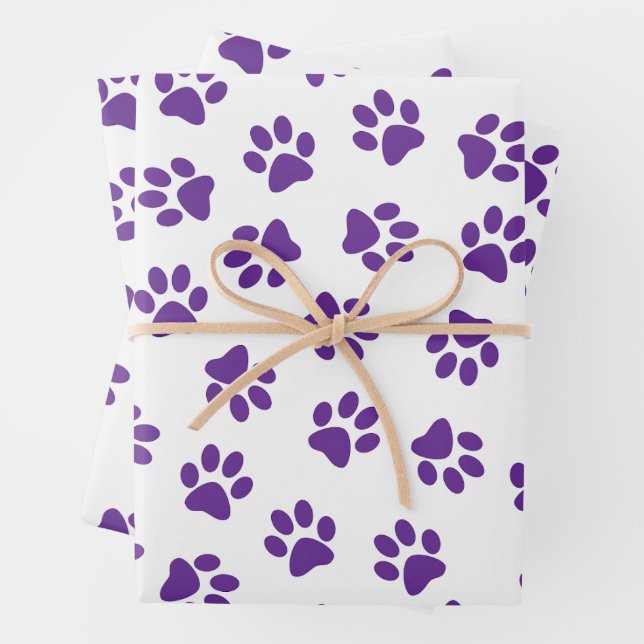 Pattern Of Paws, Dog Paws, Purple Paws Wrapping Paper Sheet (In situ)