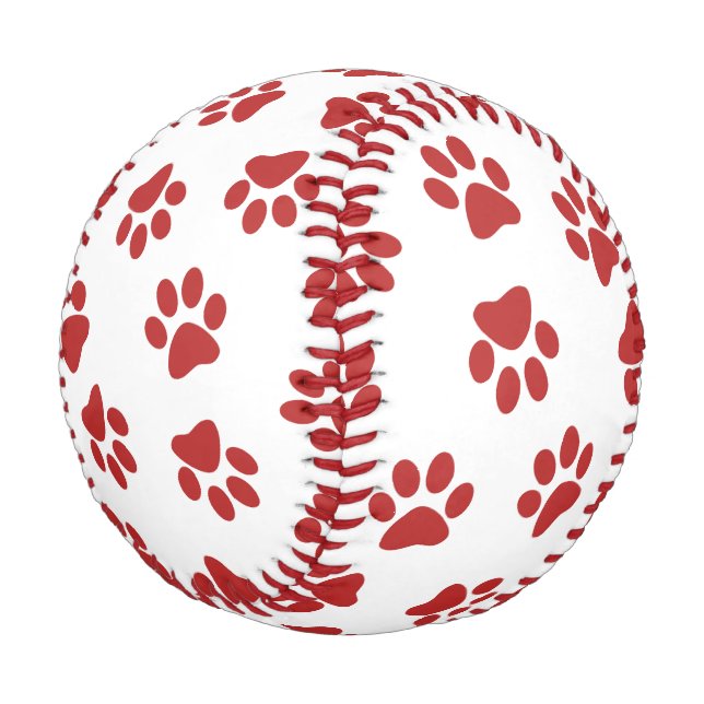 Pattern Of Paws, Dog Paws, Red Paws Baseball (Angled)