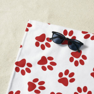 Pattern Of Paws, Dog Paws, Red Paws Beach Towel
