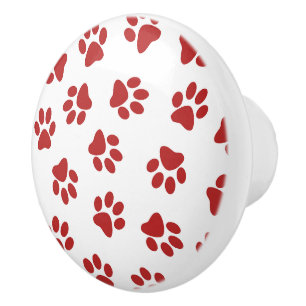 Pattern Of Paws, Dog Paws, Red Paws Ceramic Knob