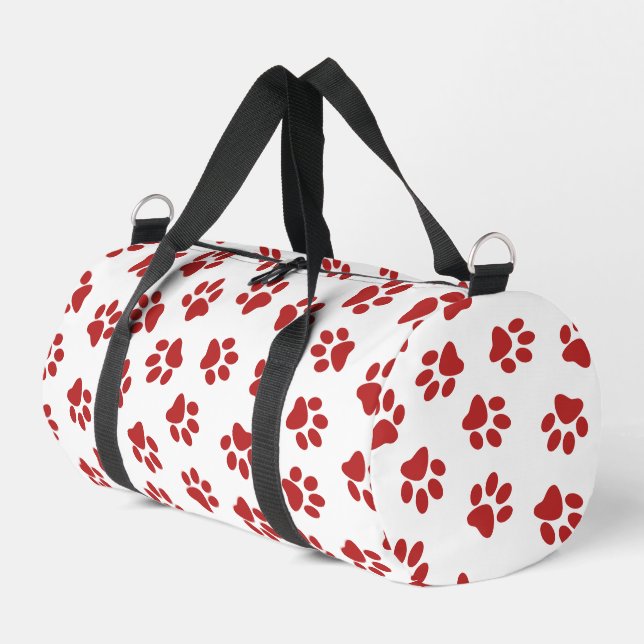 Pattern Of Paws, Dog Paws, Red Paws Duffle Bag (Left Corner)