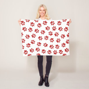 Pattern Of Paws, Dog Paws, Red Paws Fleece Blanket