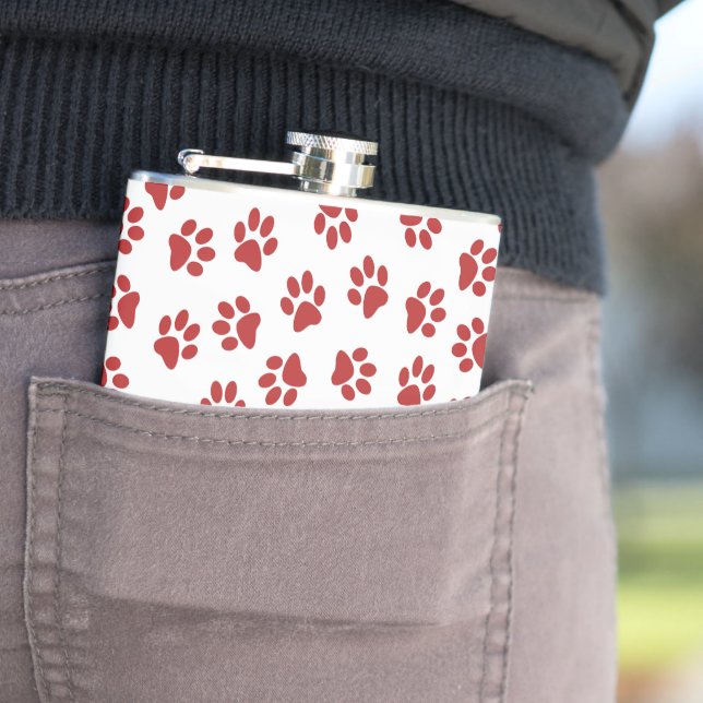 Pattern Of Paws, Dog Paws, Red Paws Hip Flask (In Situ)