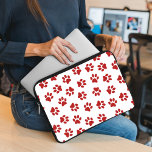Pattern Of Paws, Dog Paws, Red Paws Laptop Sleeve<br><div class="desc">Cute,  fun and adorable pattern with red paws on white background. Modern and trendy gift,  perfect for the dog lover in your life.</div>
