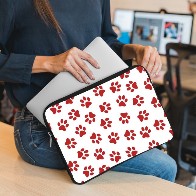 Pattern Of Paws, Dog Paws, Red Paws Laptop Sleeve (Creator Uploaded)
