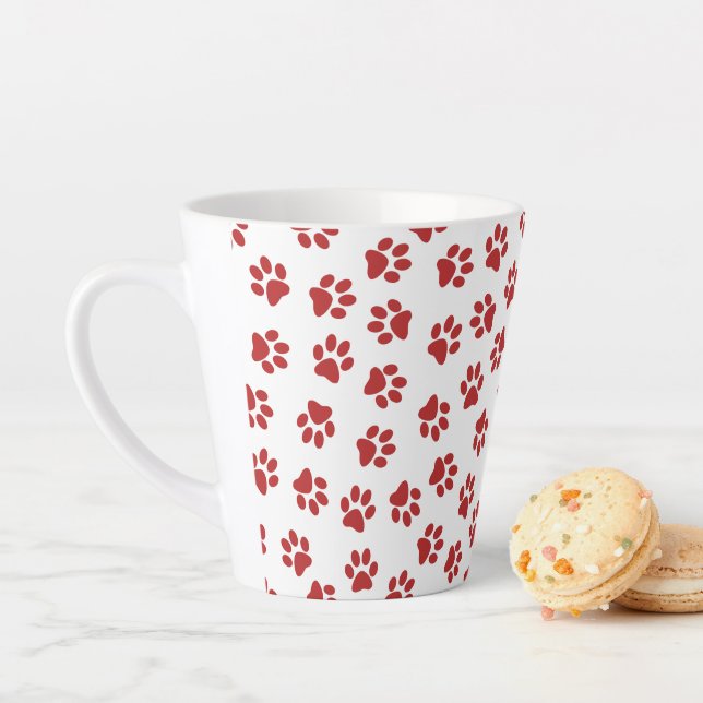 Pattern Of Paws, Dog Paws, Red Paws Latte Mug (In Situ)