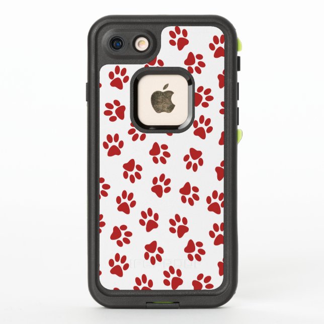 Pattern Of Paws, Dog Paws, Red Paws LifeProof iPhone Case (Back)