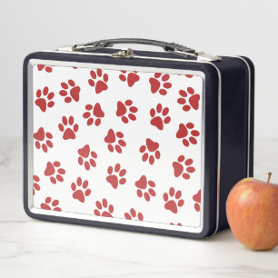 Pattern Of Paws, Dog Paws, Red Paws Metal Lunch Box