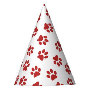 Pattern Of Paws, Dog Paws, Red Paws Party Hat