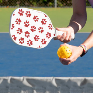 Pattern Of Paws, Dog Paws, Red Paws Pickleball Paddle