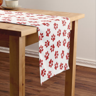 Pattern Of Paws, Dog Paws, Red Paws Short Table Runner