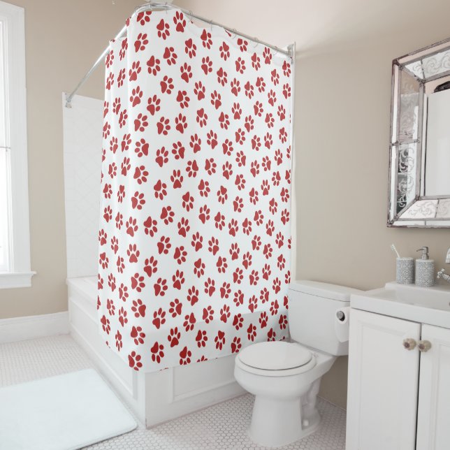 Pattern Of Paws, Dog Paws, Red Paws Shower Curtain (In Situ)