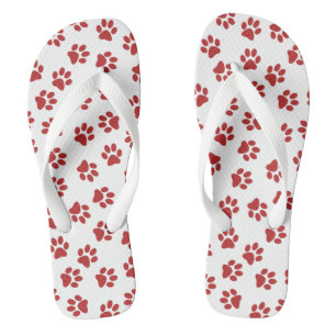 Pattern Of Paws, Dog Paws, Red Paws Thongs