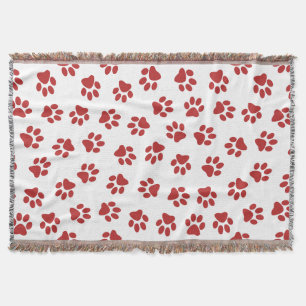 Pattern Of Paws, Dog Paws, Red Paws Throw Blanket
