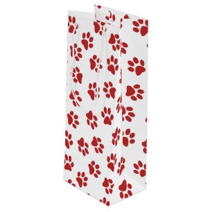 Pattern Of Paws, Dog Paws, Red Paws Wine Gift Bag