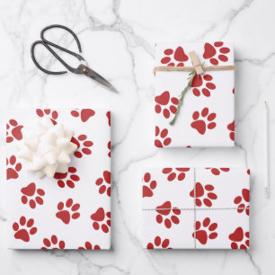 Pattern Of Paws, Dog Paws, Red Paws Wrapping Paper Sheet