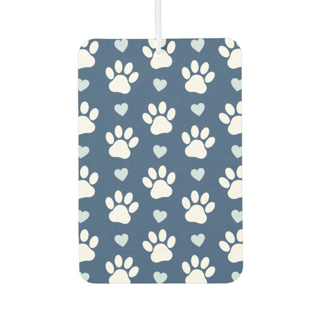 Pattern Of Paws, Dog Paws, White Paws, Blue Hearts Car Air Freshener (Front)