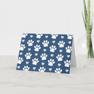 Pattern Of Paws, Dog Paws, White Paws, Blue Hearts Card