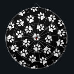 Pattern Of Paws, Dog Paws, White Paws Dartboard<br><div class="desc">Cute,  fun and adorable pattern with white paws on black background. Modern and trendy gift,  perfect for the dog lover in your life.</div>